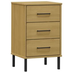 Berkfield Home Bedside Cabinet with Metal Legs Brown Solid Wood Pine OSLO - thumbnail 2