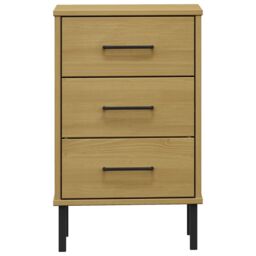 Berkfield Home Bedside Cabinet with Metal Legs Brown Solid Wood Pine OSLO - thumbnail 4