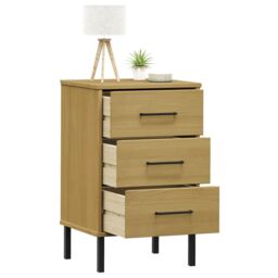 Berkfield Home Bedside Cabinet with Metal Legs Brown Solid Wood Pine OSLO - thumbnail 3