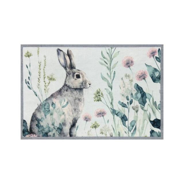 The Rug Shop UK Green Grey Modern Animal Nature Print Easy to Clean Mat in White - Size: 50 cm x 75 cm - image 1