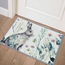 The Rug Shop UK Green Grey Modern Animal Nature Print Easy to Clean Mat in White - Size: 50 cm x 75 cm - thumbnail 2