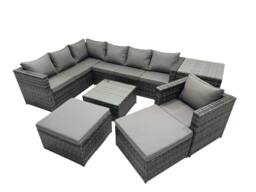 Fimous Patio Furniture Sets with Corner Sofa Chair 2 Big Footstool Side Table in Dark Grey - thumbnail 1