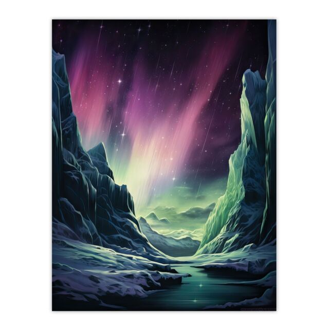 "Artery8 Northern Lights Borealis Artwork Antarctica Southern Aurora Australis Unframed Wall Art Print Poster Home Decor Premium - Size: W12"" x H16""" - image 1