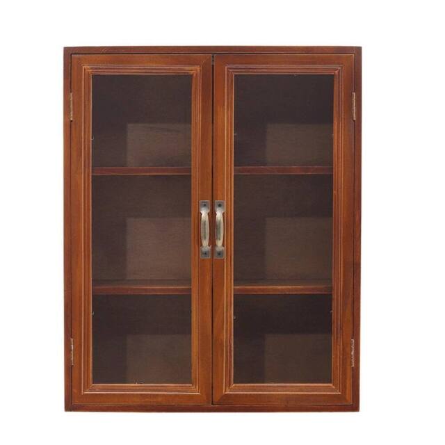 KORVIXA Wall Wooden Storage Cabinet Retro Clear Door Display Shelves in Brown - Size: 100 cm x 100 cm - image 1