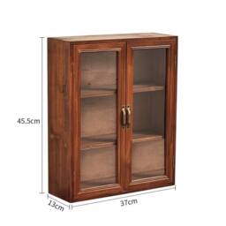 KORVIXA Wall Wooden Storage Cabinet Retro Clear Door Display Shelves in Brown - Size: 100 cm x 100 cm - thumbnail 2