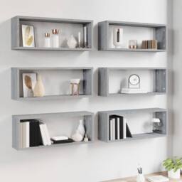 Berkfield Home Wall Cube Shelves 6 pcs Grey Sonoma 60x15x23 cm Engineered Wood - Size: 60 x 15 x 23 cm - thumbnail 6