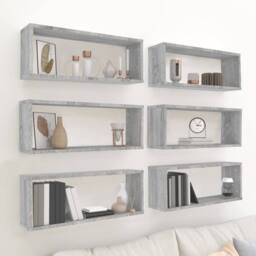 Berkfield Home Wall Cube Shelves 6 pcs Grey Sonoma 60x15x23 cm Engineered Wood - Size: 60 x 15 x 23 cm - thumbnail 2