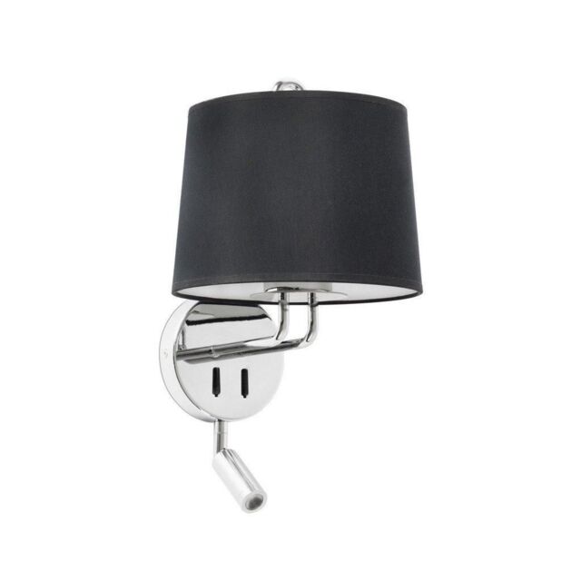 Netlighting Montreal Chrome Black Shade Wall Lamp With Reading Light in Grey