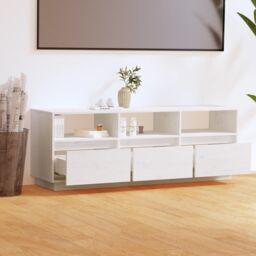 Berkfield Home TV Cabinet White 140x37x50 cm Solid Wood Pine - Size: 140 x 37 x 50 cm - thumbnail 3