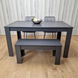 KOSY KOALA Modern Dark Grey Dining Table Set with 2 Grey Velvet Chairs & 1 Bench in Brown - thumbnail 1