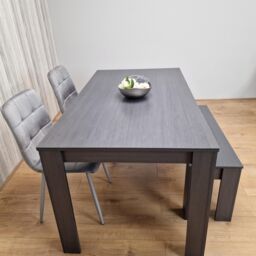 KOSY KOALA Modern Dark Grey Dining Table Set with 2 Grey Velvet Chairs & 1 Bench in Brown - thumbnail 5