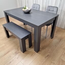 KOSY KOALA Modern Dark Grey Dining Table Set with 2 Grey Velvet Chairs & 1 Bench in Brown - thumbnail 3