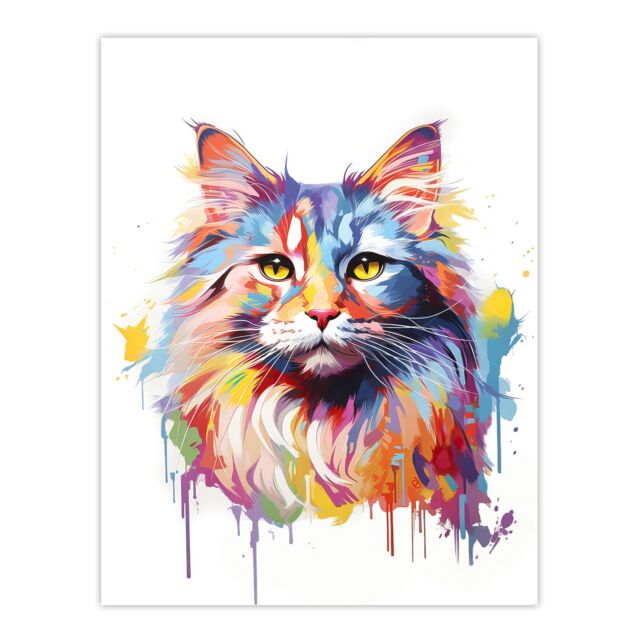 "Artery8 Wall Art Print Siberian Cat Lover Gift Pet Portrait Pastel Colour Rainbow Artwork Painting Poster - Size: W18"" x H24""" - image 1