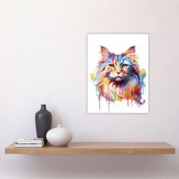 "Artery8 Wall Art Print Siberian Cat Lover Gift Pet Portrait Pastel Colour Rainbow Artwork Painting Poster - Size: W18"" x H24""" - thumbnail 4