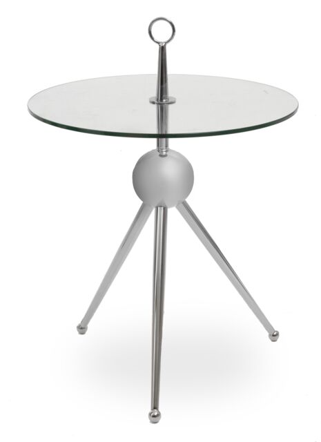 Orsina Clear Glass Stainless Steel Silver Frame Side Table, Tripod Stand Modern Accent Table, Round Glass Side Table - image 1