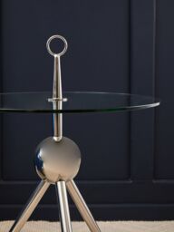 Orsina Clear Glass Stainless Steel Silver Frame Side Table, Tripod Stand Modern Accent Table, Round Glass Side Table - thumbnail 3