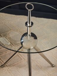 Orsina Clear Glass Stainless Steel Silver Frame Side Table, Tripod Stand Modern Accent Table, Round Glass Side Table - thumbnail 4