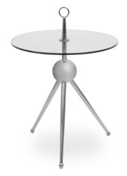 Orsina Clear Glass Stainless Steel Silver Frame Side Table, Tripod Stand Modern Accent Table, Round Glass Side Table