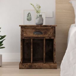 Berkfield Home Bedside Cabinet Smoked Oak 43x36x50 cm in Brown - Size: 43 x 36 x 50 cm - thumbnail 1