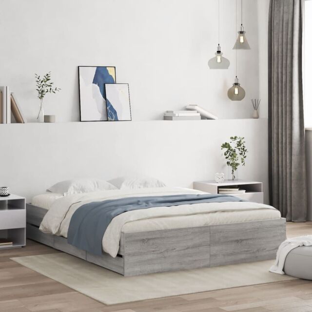 Berkfield Home Bed Frame with Drawers without Mattress Grey Sonoma 150x200 cm King Size - image 1