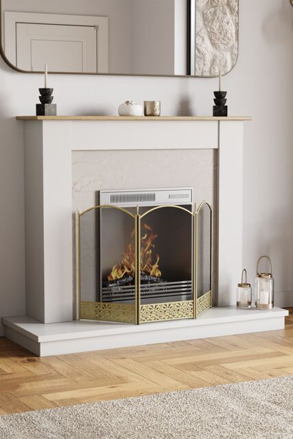 Home Discount Fire Vida Ingleton 3 Panel Fire Guard Brass Fireplace Shield Protector in Metallic Gold - image 1