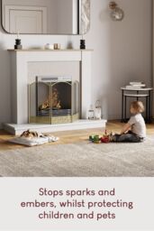 Home Discount Fire Vida Ingleton 3 Panel Fire Guard Brass Fireplace Shield Protector in Metallic Gold - thumbnail 5