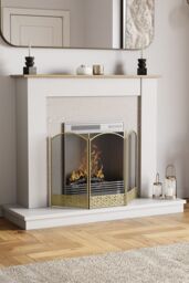 Home Discount Fire Vida Ingleton 3 Panel Fire Guard Brass Fireplace Shield Protector in Metallic Gold