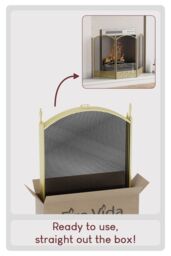 Home Discount Fire Vida Ingleton 3 Panel Fire Guard Brass Fireplace Shield Protector in Metallic Gold - thumbnail 6