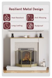Home Discount Fire Vida Ingleton 3 Panel Fire Guard Brass Fireplace Shield Protector in Metallic Gold - thumbnail 4
