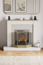 Home Discount Fire Vida Ingleton 3 Panel Fire Guard Brass Fireplace Shield Protector in Metallic Gold - thumbnail 2