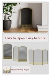 Home Discount Fire Vida Ingleton 3 Panel Fire Guard Brass Fireplace Shield Protector in Metallic Gold - thumbnail 7