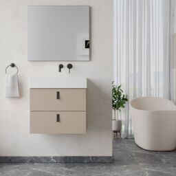 Banyetti Invicta 600mm Wall Hung Vanity with Veneto No Tap Hole Basin - Cashmere in Nude - thumbnail 3