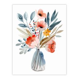 "Artery8 Wildflower Bouquet Vase Pastel Floral Watercolour Wall Art Print in Pink - Size: W18"" x H24""" - thumbnail 1