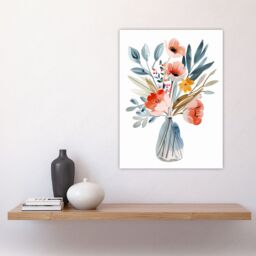 "Artery8 Wildflower Bouquet Vase Pastel Floral Watercolour Wall Art Print in Pink - Size: W18"" x H24""" - thumbnail 4