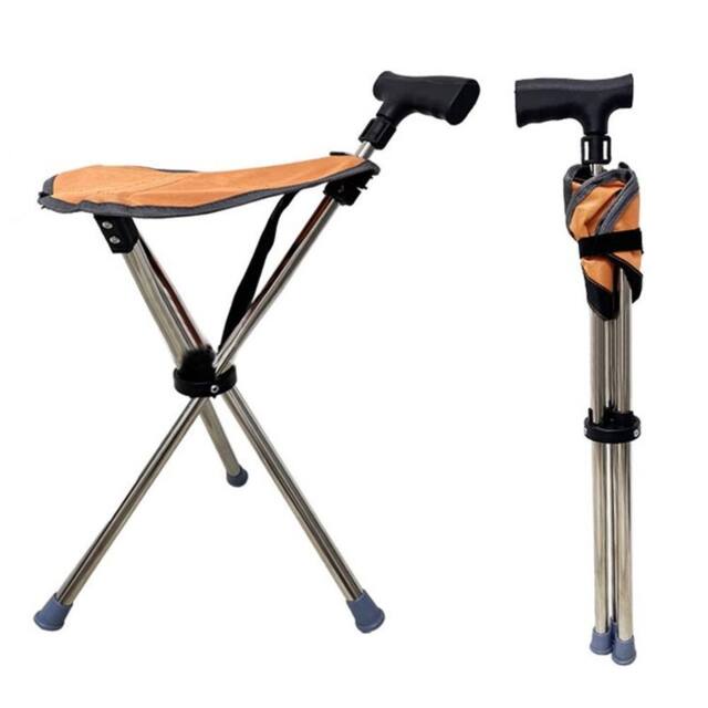 EONLION Folding Walking Stick Seat Cane Chair Stool in Brown - image 1