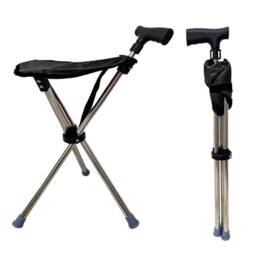 EONLION Folding Walking Stick Seat Cane Chair Stool in Brown - thumbnail 2