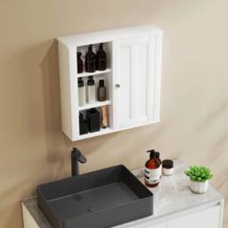 FORGEVIO Modern Bathroom Wall Cabinet with Adjustable Shelves in White - thumbnail 4