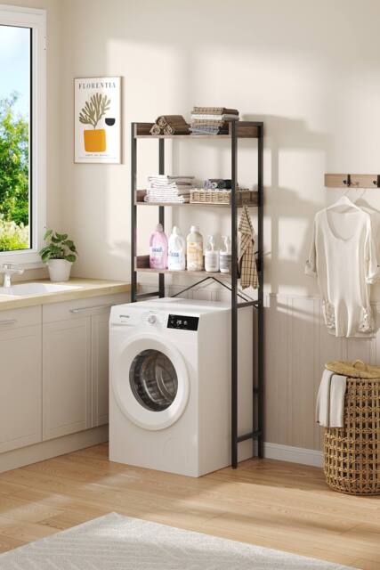 Living and Home 3-Tier Freestanding Over Toilet Storage Rack with 4 Hooks in Beige - image 1