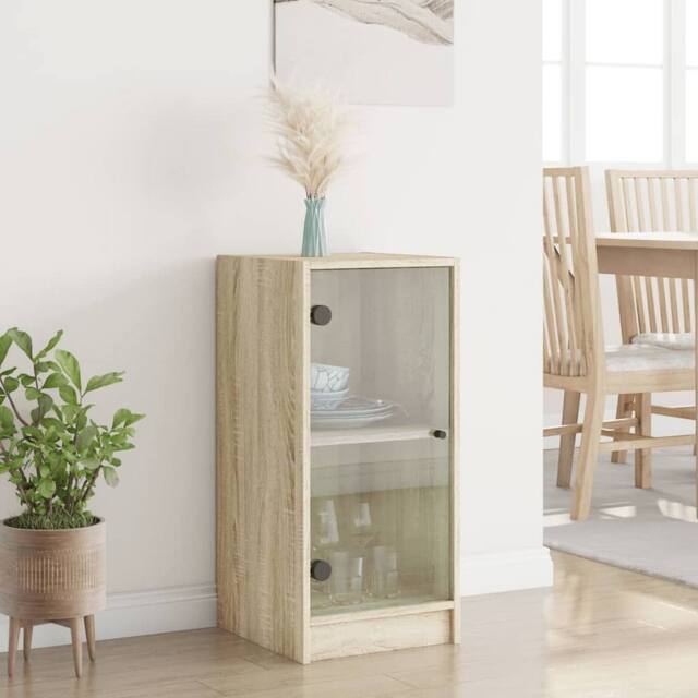Berkfield Home Side Cabinet with Glass Doors Sonoma Oak 35x37x75.5 cm in Light Brown - image 1