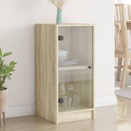 Berkfield Home Side Cabinet with Glass Doors Sonoma Oak 35x37x75.5 cm in Light Brown - thumbnail 2