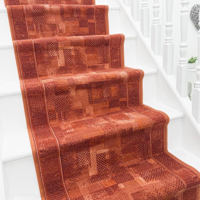 runrug Stair Runner Carpet - Durable, Non-Slip, 5.4mm - 'Tribe' in Terracotta - Size: 80 cm x 570 cm - image 1
