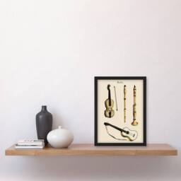 Artery8 Violin Guitar & Flutes Musical Vintage Framed Wall Art Print in Beige - Size: A4 - thumbnail 4