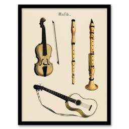 Artery8 Violin Guitar & Flutes Musical Vintage Framed Wall Art Print in Beige - Size: A4 - thumbnail 1