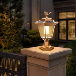 GWSOLAR Solar Light Bird Pattern Pillar Lamp Dusk to Dawn IP44 Auto On/Off Garden Solar Lights in Gold - thumbnail 1