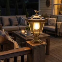 GWSOLAR Solar Light Bird Pattern Pillar Lamp Dusk to Dawn IP44 Auto On/Off Garden Solar Lights in Gold - thumbnail 3