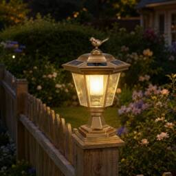 GWSOLAR Solar Light Bird Pattern Pillar Lamp Dusk to Dawn IP44 Auto On/Off Garden Solar Lights in Gold - thumbnail 6
