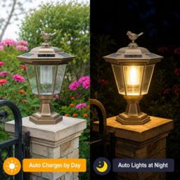 GWSOLAR Solar Light Bird Pattern Pillar Lamp Dusk to Dawn IP44 Auto On/Off Garden Solar Lights in Gold - thumbnail 4