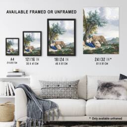 "Artery8 Peasant Family & cattle Landscape Schouman Wall Art Print - Size: W12"" x H16""" - thumbnail 3