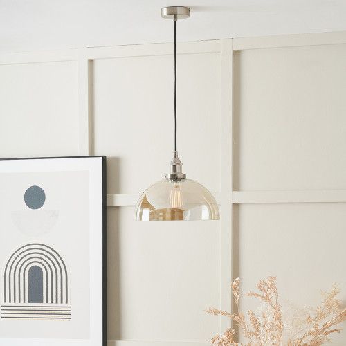 Ruma Ceiling Light Antique Silver Metal & Glass Dome Pendant in Natural - image 1