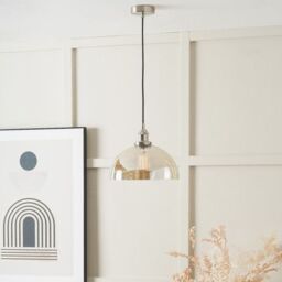 Ruma Ceiling Light Antique Silver Metal & Glass Dome Pendant in Natural - thumbnail 1